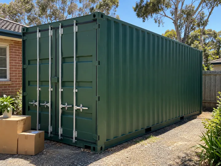 Illustration of a green container beside an Australian home and garden